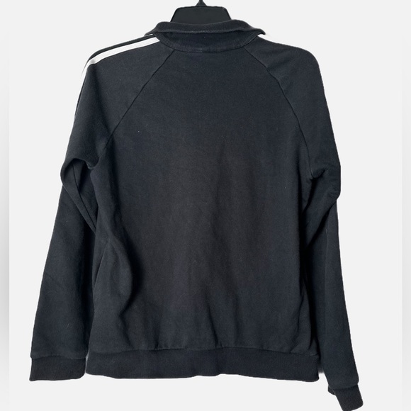 Adidas Quarter 1/4 Zip Pullover Sweatshirt Black 3 Stripe Trefoil - Picture 3 of 5